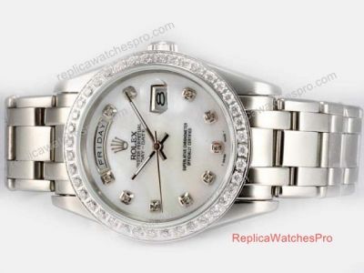 Replica Rolex Masterpiece Day Date Watch White MOP Diamond Bezel